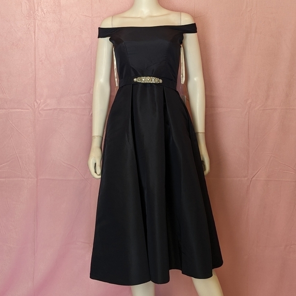 Jenny Packham Midnight Blue Belted Pleated Sateen Twill Bridesmaid Dress 0 - Picture 1 of 8